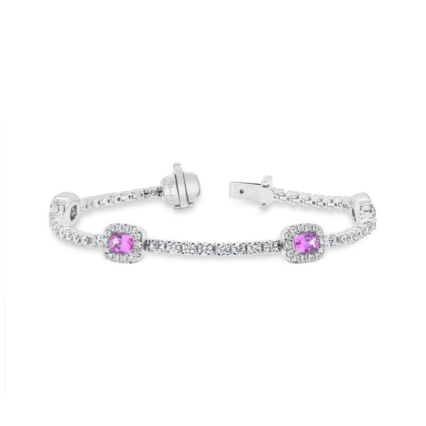 Uneek Precious Collection Halo Cushion Pink Sapphire Link Bracelet