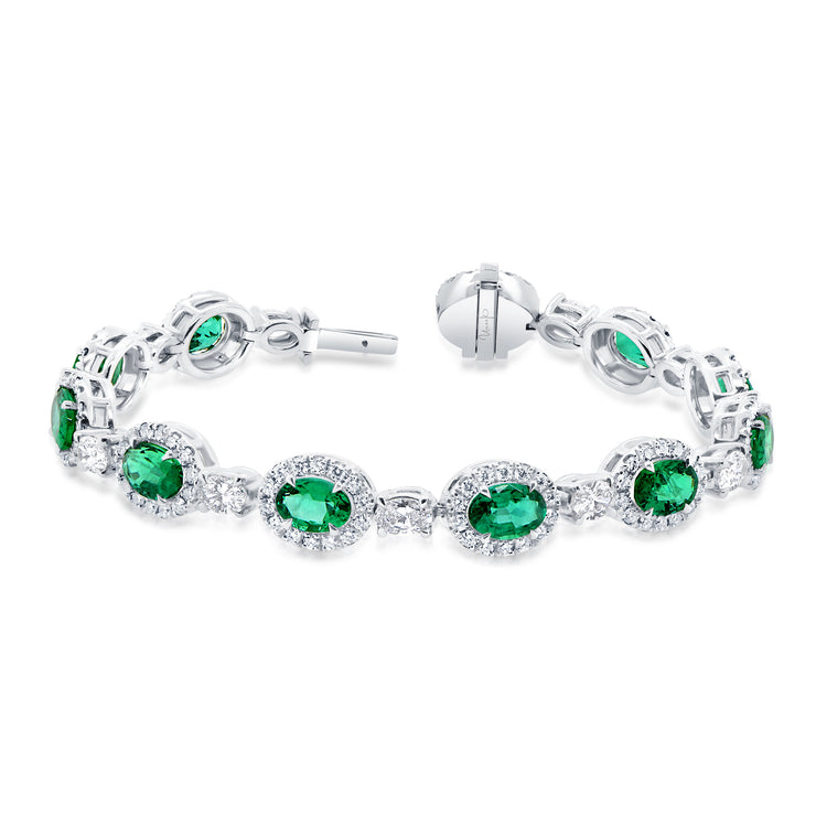 Uneek Precious Collection Halo Oval Emerald Link Bracelet