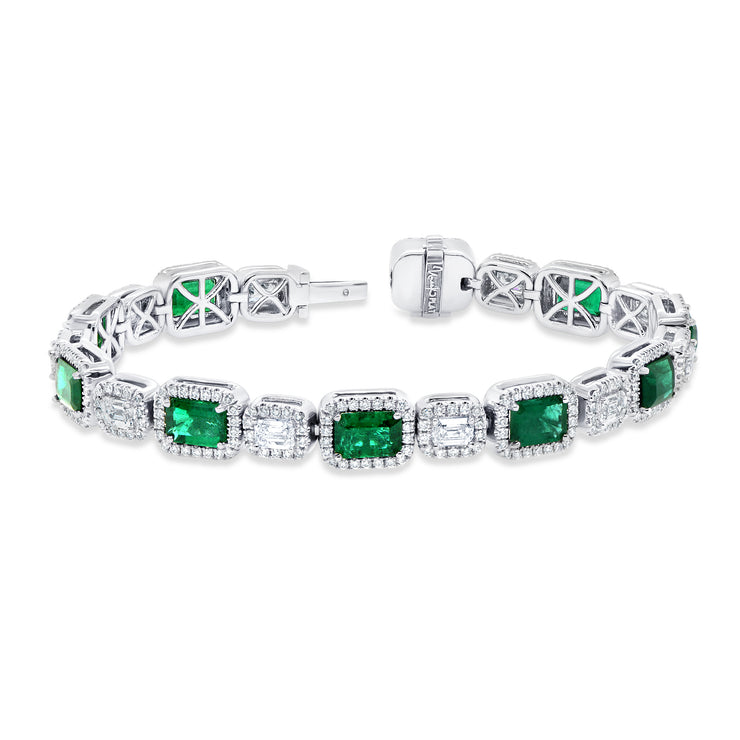 Uneek Precious Collection Halo Emerald Emerald Link Bracelet