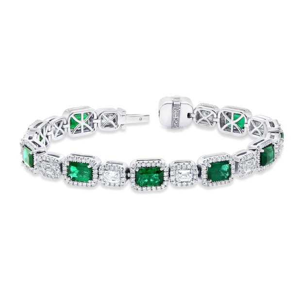 Uneek Precious Collection Halo Emerald Cut Emerald Link Bracelet