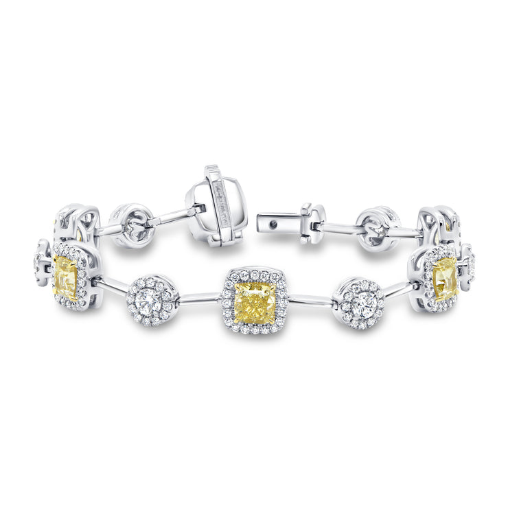 Uneek Natureal Collection Halo Cushion Fancy Light Yellow Diamond Link Bracelet
