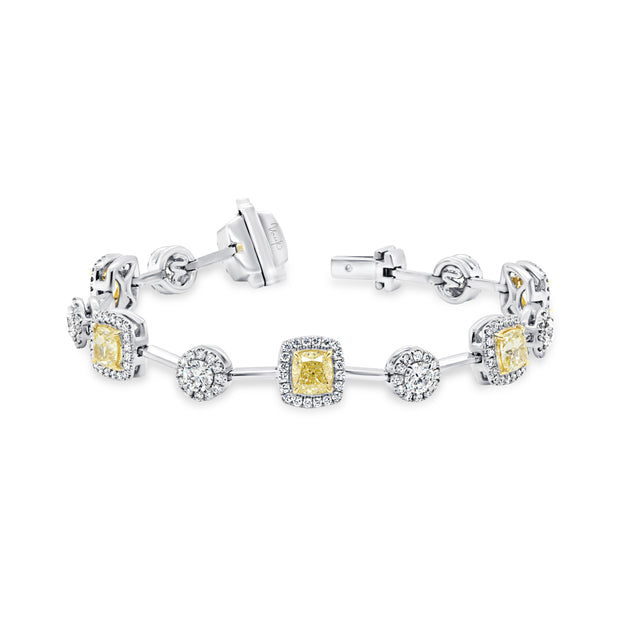 Uneek Natureal Collection 1-Row Cushion Cut Fancy Light Yellow Diamond Fashion Bracelet