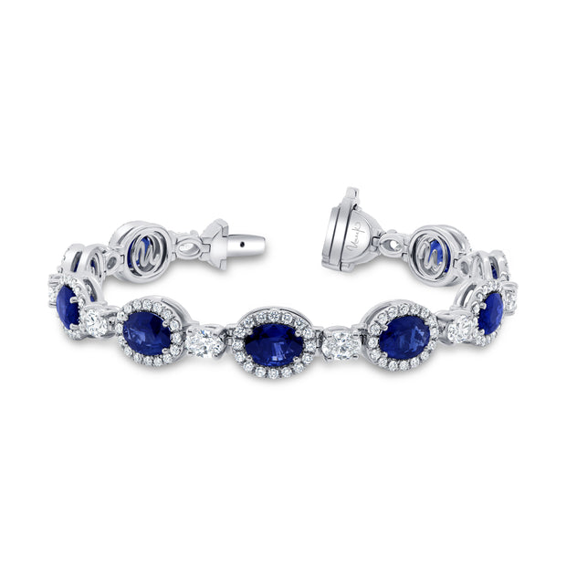 Uneek Precious Collection Halo Oval Blue Sapphire Link Bracelet