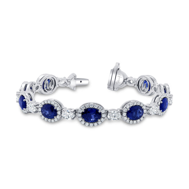 Uneek Precious Collection Halo Oval Shaped Blue Sapphire Link Bracelet