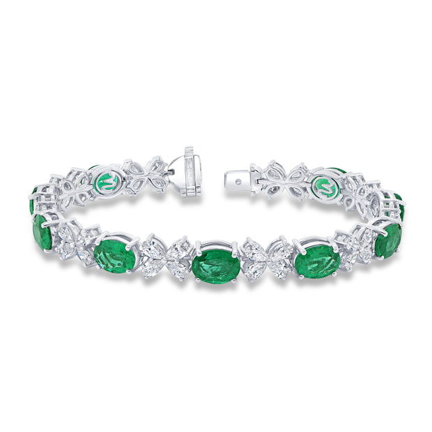 Uneek Precious Collection Oval Shaped Emerald Tennis Bracelet