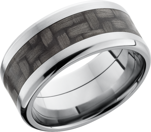 Titanium 10mm beveled band with a 5mm inlay of black Carbon Fiber
