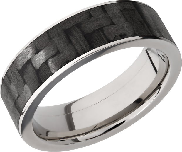 Titanium 7mm flat band with a 6mm inlay of black Carbon Fiber