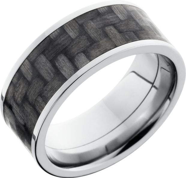 Titanium 9mm flat band with a 7mm inlay of black Carbon Fiber