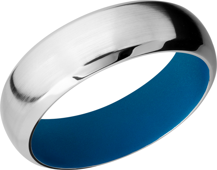 Cobalt chrome 7mm domed band with beveled edges with a Sky Blue Cerakote sleeve