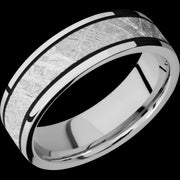 7 mm wide/Flat/Cobalt Chrome band with one 4 mm Centered inlay of Meteorite.