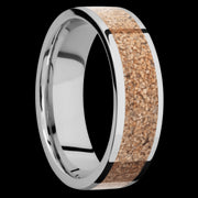 7 mm wide/Flat/Cobalt Chrome band with one 5 mm Centered inlay of Dinosaur Bone Tan.