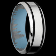 8 mm wide/High Bevel/Cobalt Chrome band with two 1 mm Wide inlays of Black also featuring a Polar Blue sleeve.