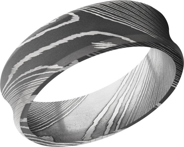Handmade 7mm Damascus steel beveled band with a concave center