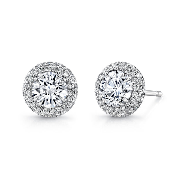 Uneek Double-Halo Round Stud Earrings