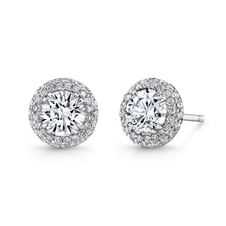 Uneek Double-Halo Round Stud Earrings