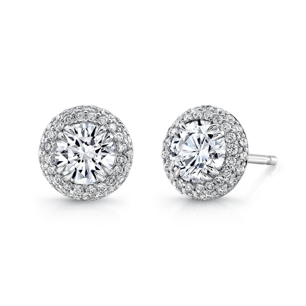 Uneek Signature Collection Double-Halo Round Stud Earrings