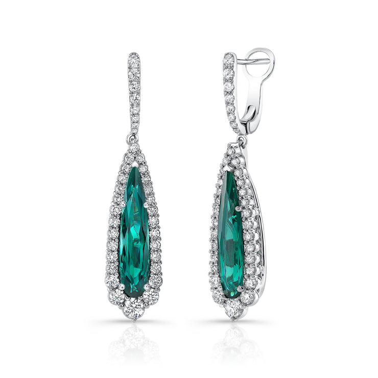 Uneek Precious Collection Halo Pear Indicolite Tourmaline Drop Earrings