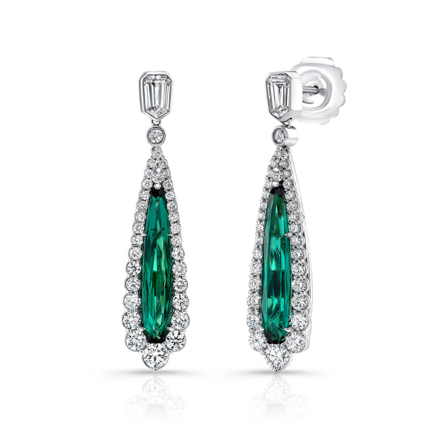 Uneek Precious Collection Halo Pear Indicolite Tourmaline Drop Earrings