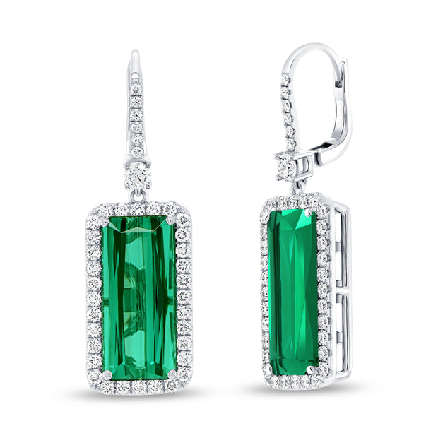 Uneek Precious Collection Halo Emerald Green Tourmaline Drop Earrings