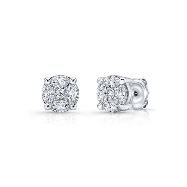 Uneek Cluster Princess Diamond Stud Earrings