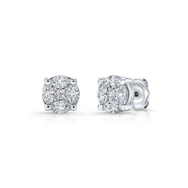 Uneek Cluster Princess Diamond Stud Earrings
