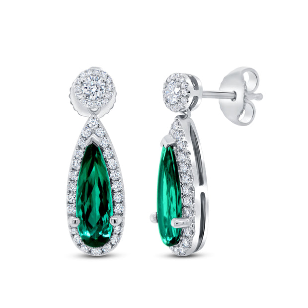 Uneek Precious Collection Halo Pear Green Tourmaline Drop Earrings