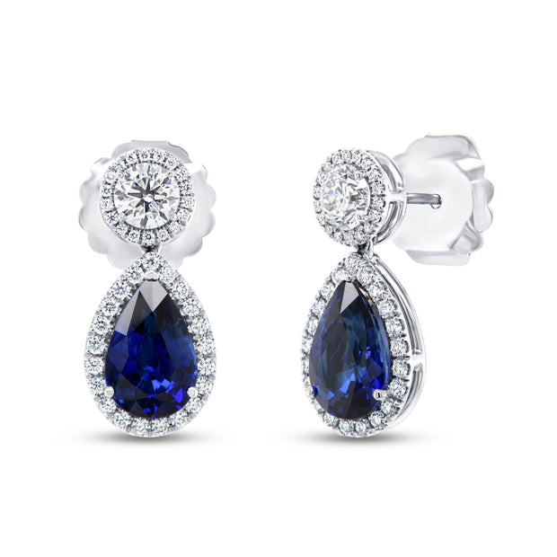 Uneek Precious Collection Pear Shaped Blue Sapphire Dangle Earrings