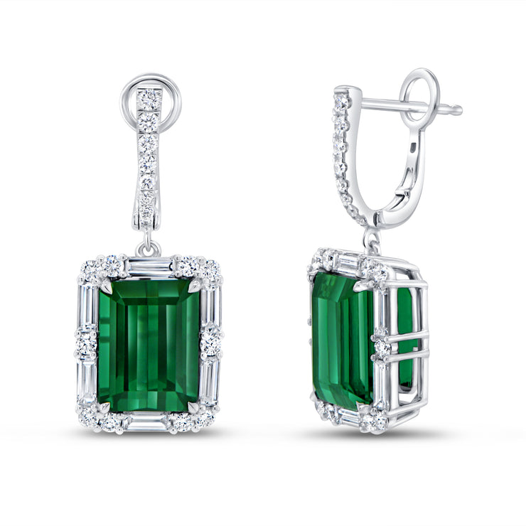 Uneek Precious Collection Halo Emerald Green Tourmaline Drop Earrings