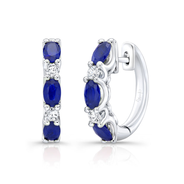 Uneek Precious Collection 1-Row Oval Blue Sapphire Huggie Earrings