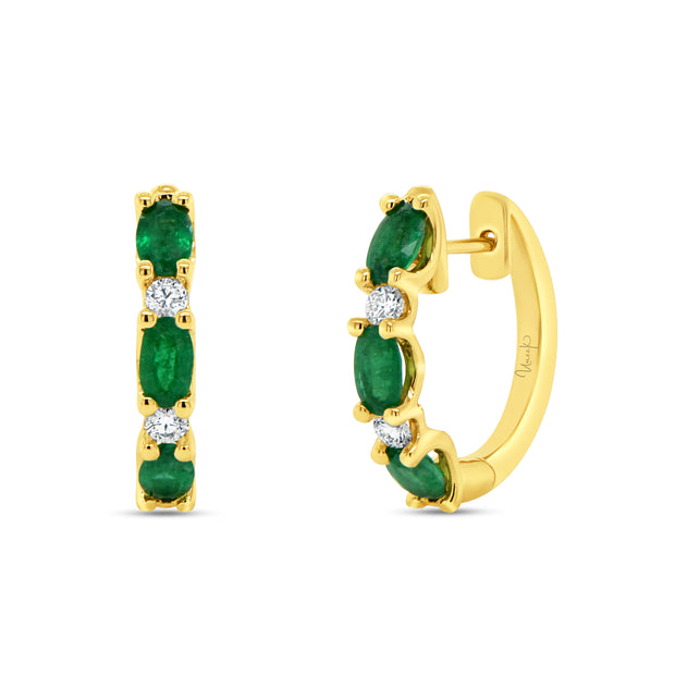 Uneek Precious Collection 1-Row Oval Emerald Huggie Earrings
