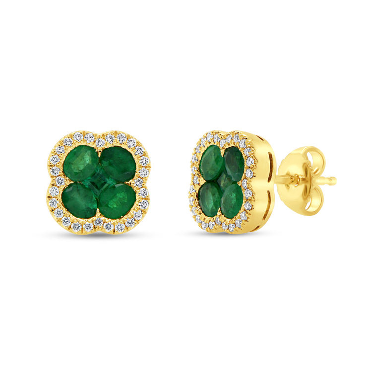 Uneek Precious Collection Floral Oval Emerald Stud Earrings