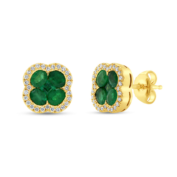Uneek Precious Collection Floral Oval Emerald Stud Earrings