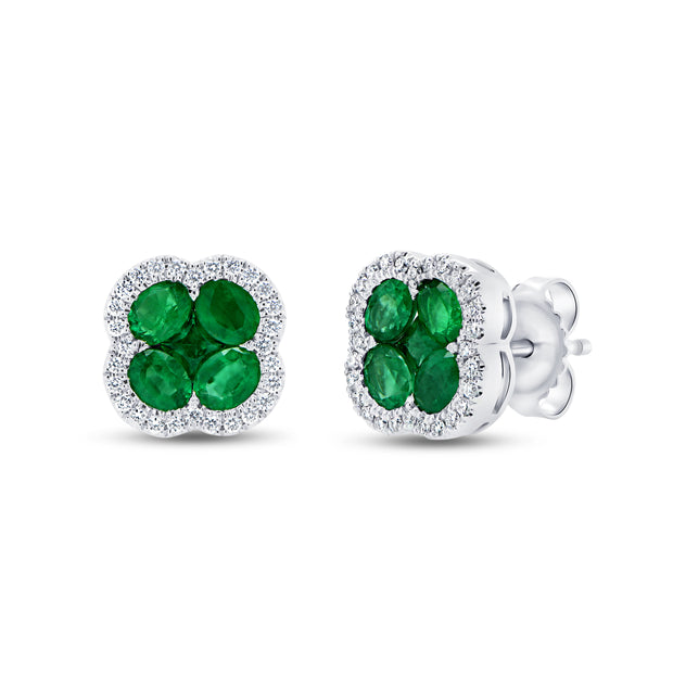 Uneek Precious Collection Floral Oval Emerald Stud Earrings