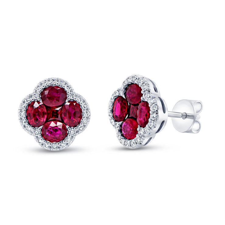 Uneek Precious Collection Floral Oval Ruby Stud Earrings
