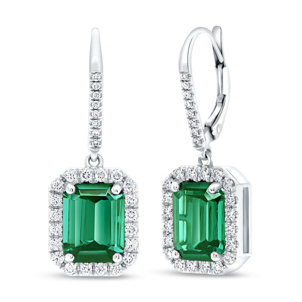 Uneek Precious Collection Halo Oval Green Tourmaline Drop Earrings