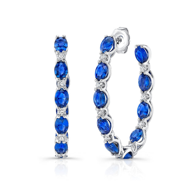 Uneek Precious Collection Oval Blue Sapphire Hoop Earrings