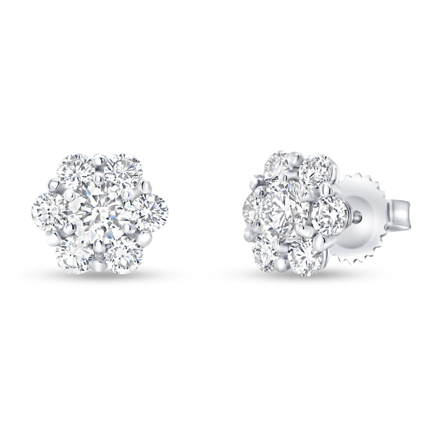 Uneek Petals Collection Cluster Cushion Diamond Stud Earrings