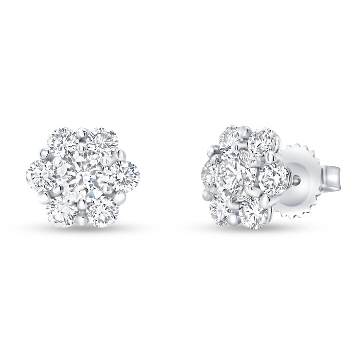 Uneek Petals Collection Cluster Cushion Diamond Stud Earrings