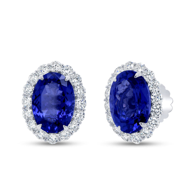 Uneek Precious Collection Halo Oval Shaped Tanzanite Stud Earrings