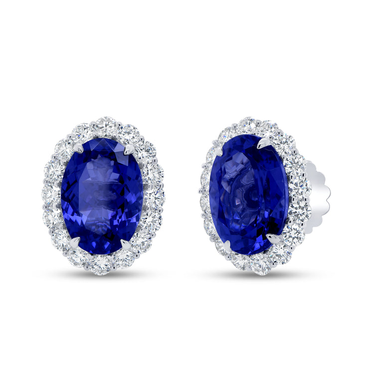 Uneek Precious Collection Halo Oval Tanzanite Stud Earrings
