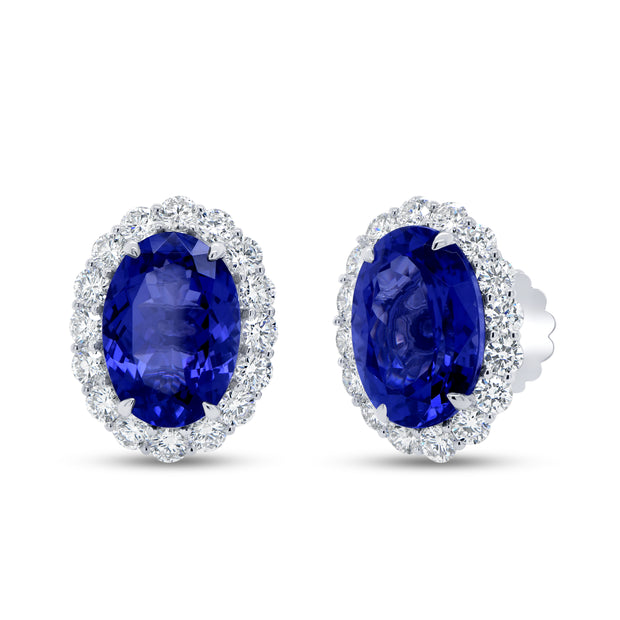 Uneek Precious Collection Halo Oval Tanzanite Stud Earrings