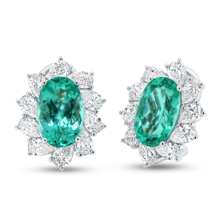 Uneek Precious Collection Halo Oval Paraiba Stud Earrings
