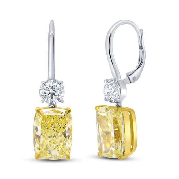 Uneek Natureal Collection Cushion Fancy Yellow Diamond Drop Earrings