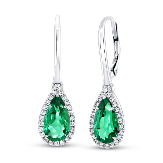 Uneek Precious Collection Halo Pear Emerald Drop Earrings