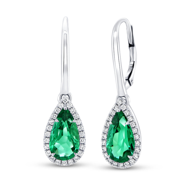 Uneek Precious Collection Halo Pear Emerald Drop Earrings