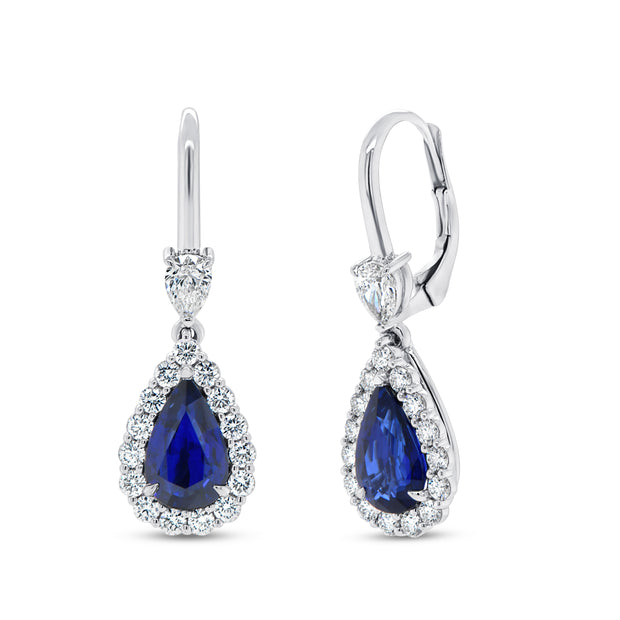 Uneek Precious Collection Drop Pear Shaped Blue Sapphire Dangle Earrings