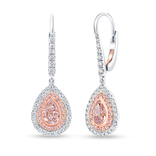 Uneek Natureal Collection Halo Pear Shaped Pink Diamond Drop Earrings
