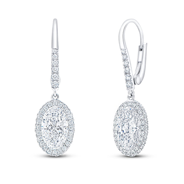 Uneek Signature Collection Halo Oval Diamond Drop Earrings
