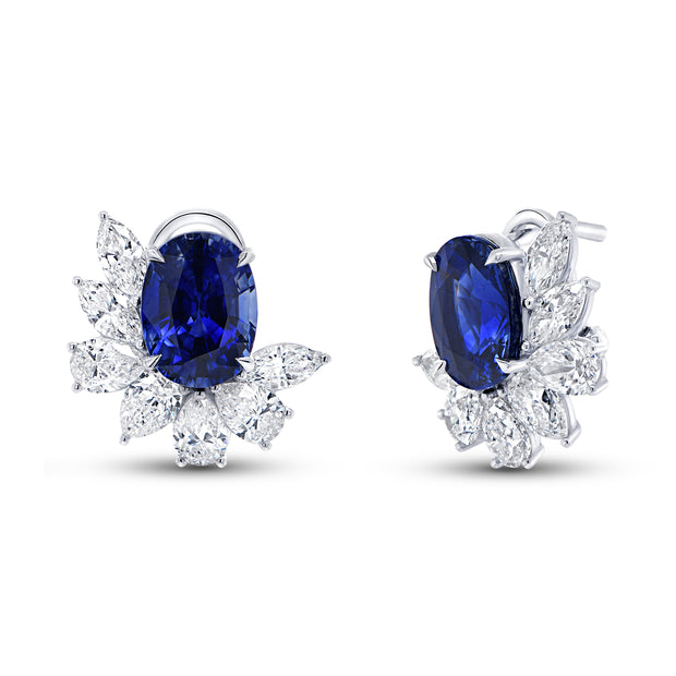 Uneek Precious Collection Oval Shaped Blue Sapphire Stud Earrings