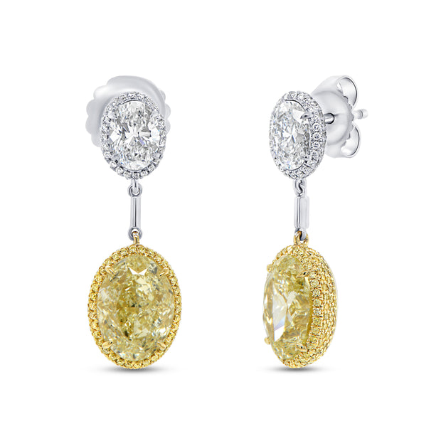Uneek Natureal Collection Oval Shaped Fancy Light Yellow Diamond Dangle Earrings
